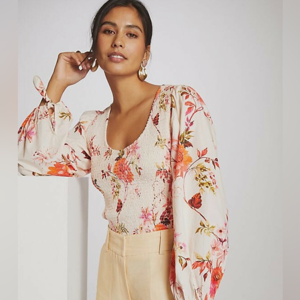 Anthropologie MAEVE Floral smocked top